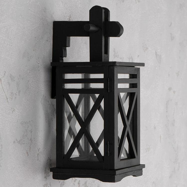 Чёрный деревянный настенный подсвечник Black Wall Wooden Lantern