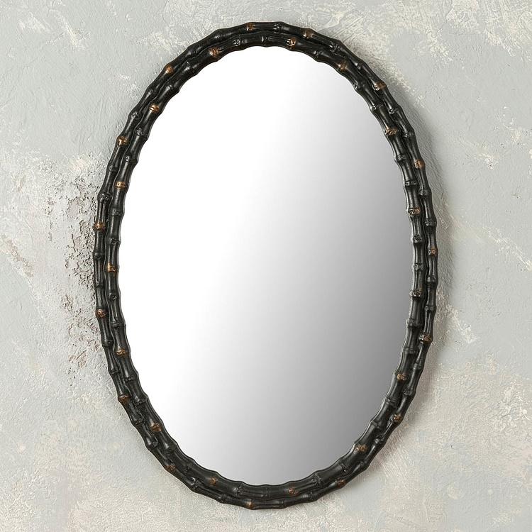 Овальное зеркало в чёрной раме в виде бамбука Antique Black Bamboo Oval Mirror