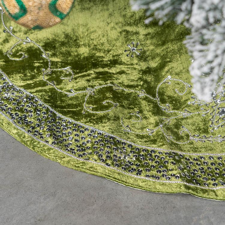 Зелёный коврик-юбка под ёлку большой с серебряными пайетками Silver Beads Christmas Tree Skirt Green 120&nbsp;cm
