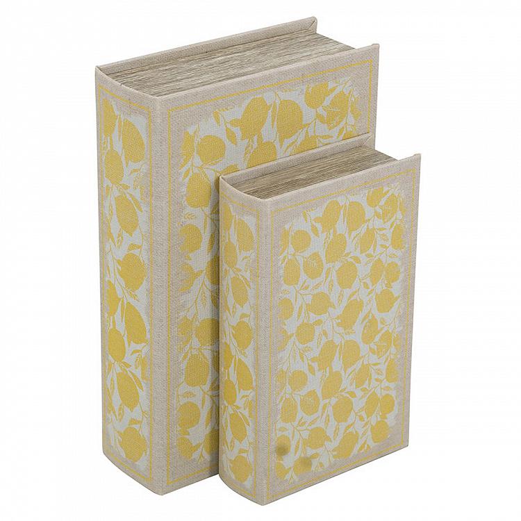 Set Of 2 Book Boxes Linen Leaf Motif