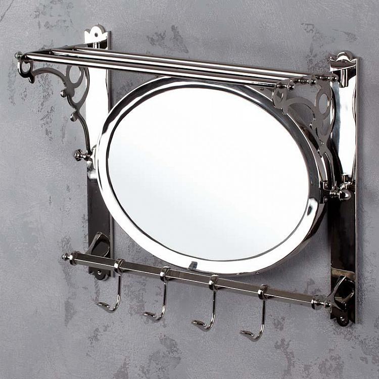 Четырёхместная настенная вешалка для ванной с зеркалом Bathroom Shelves With Mirror And 4 Hooks