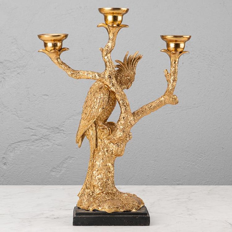 Золотой подсвечник Попугай на ветке Golden Candle Holder Parrot On Branch