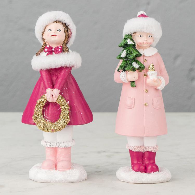 Набор из двух новогодних фигурок Холли и Ева Set Of 2 Figures Holly And Eve Pink 20 cm