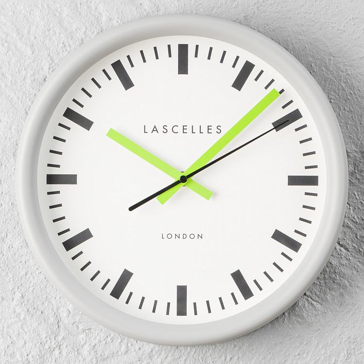 Серые настенные часы Швейцарский вокзал Baton Lime Hands Swiss Station Clock Grey