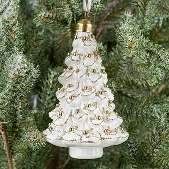 Gold Beads Christmas Tree Ball White 12 cm