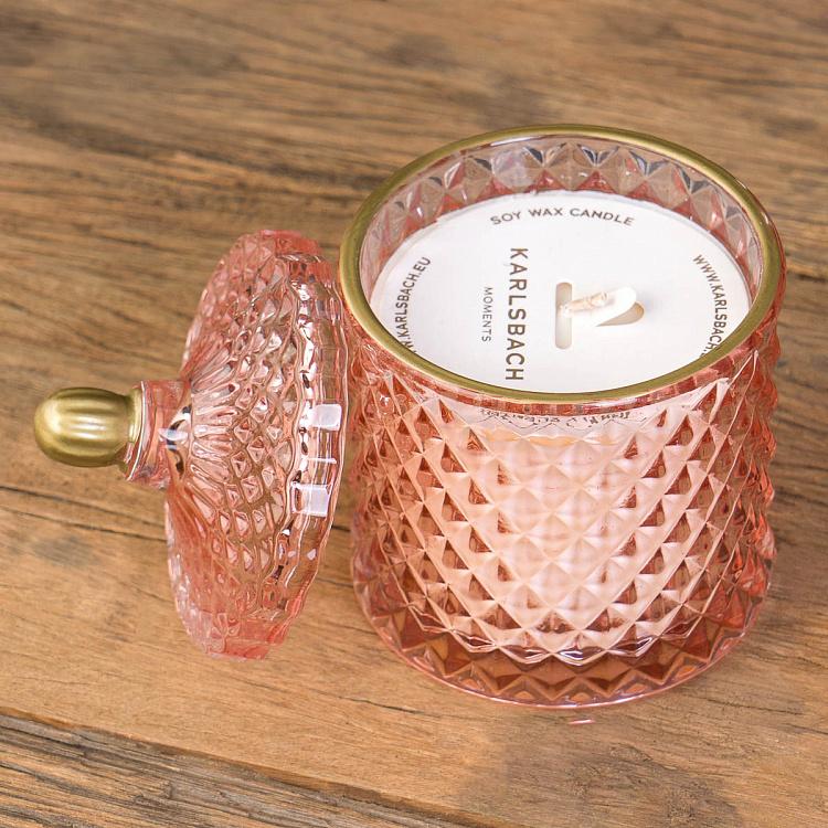 Арома-свеча в розовом фасетном стакане Кактус, S Aroma Candle In Pink Faceted Glass Cactus Small