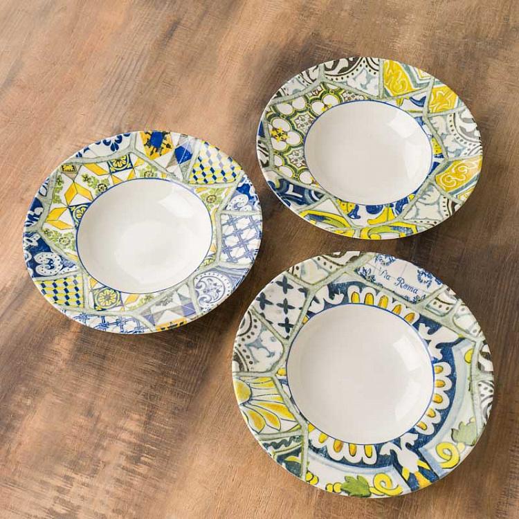 Набор из трёх тарелок для пасты Средиземноморская майолика Set Of 3 Seaside Maiolica Pasta Plates