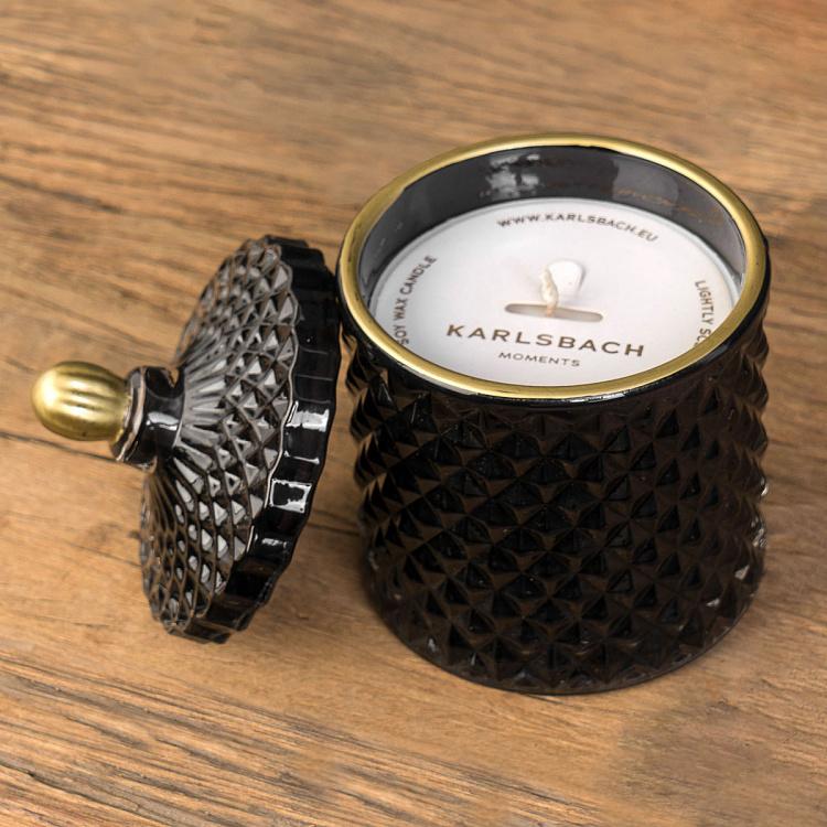 Арома-свеча в чёрном фасетном стакане Блу Колье Дрифтвуд, S Aroma Candle In Black Faceted Glass Blue Collier Driftwood Small