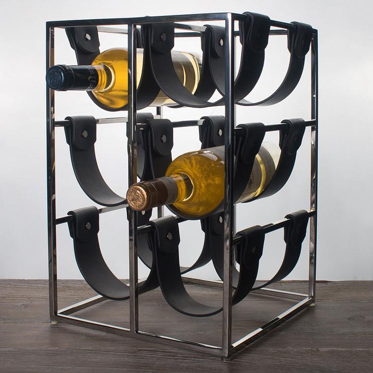 Подставка для бутылок вина из металла и чёрной кожи Winerack Envy, Metal With Black Leather