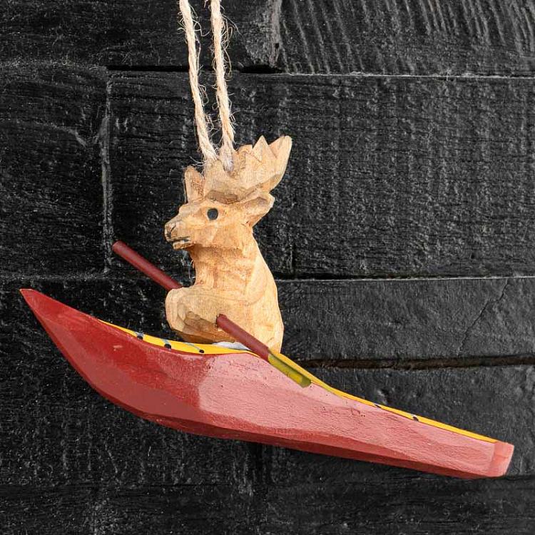 Подвесное украшение Олень в каяке Hanging Wooden Reindeer In Kayak 15 cm
