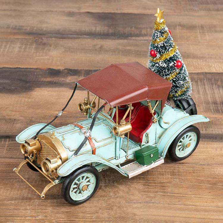 Новогодняя фигурка Голубая ретро машина Christmas Car Mint 29 cm