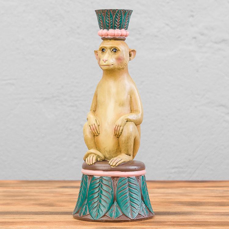 Подсвечник бежево-розово-зелёный Обезьяна Monkey Candle Holder Brown-Green-Pink