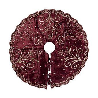 Gold Beads Christmas Tree Skirt Burgundy 120 cm