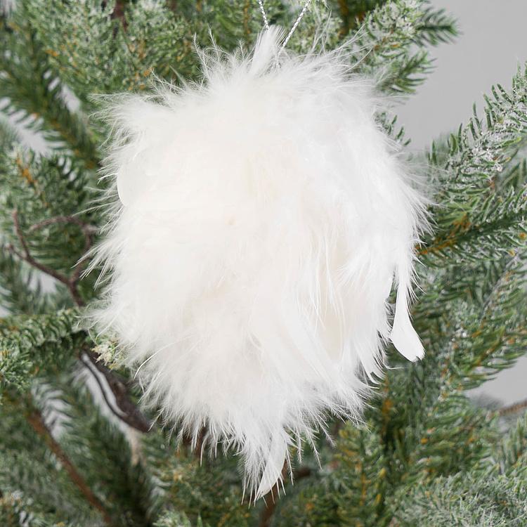 Ёлочный шар из перьев Plume Ball White 12 cm