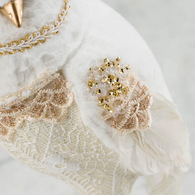 Статуэтка Пушистая сова кремовая с золотом Furry Lace Owl Cream Gold