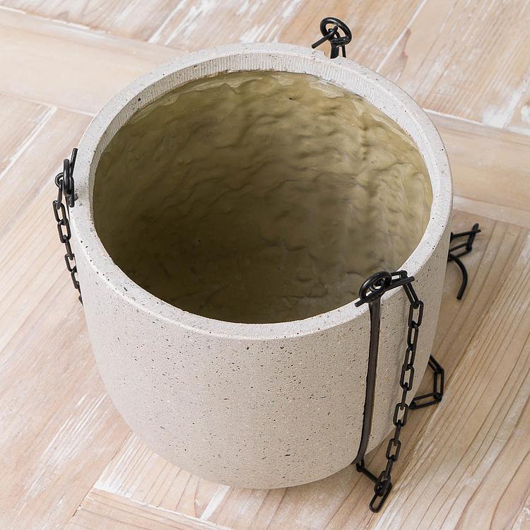 Подвесное серо-белое кашпо-чаша Эффектори Бетон, S Effectory Beton Hanging Bowl White Sand Small