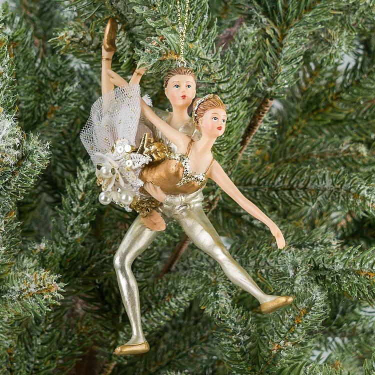Ёлочная игрушка Балетная пара Tulle Pearl Ballet Couple White Gold 15 cm