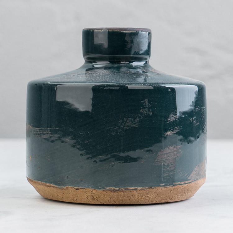 Широкая тёмно-синяя керамическая ваза Бутыль Bottle Vase Dark Blue Wide