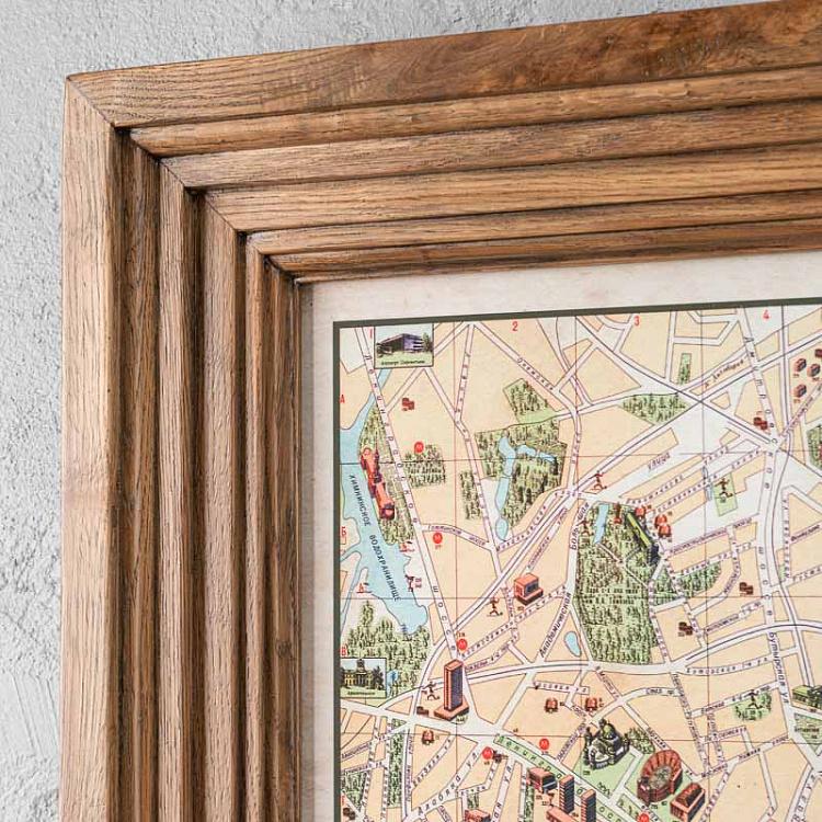 Картина-принт Карта Москвы, рама из высветленного дуба Classic Map Moscow, Weathered Oak