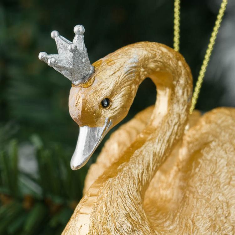 Ёлочная игрушка Лебедь с короной Metall Swan With Crown Champagne 9,5 cm