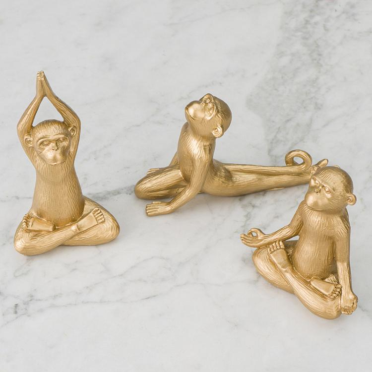 Набор из трёх золотых статуэток Обезьяны-йоги Set Of 3 Yoga Monkeys Gold