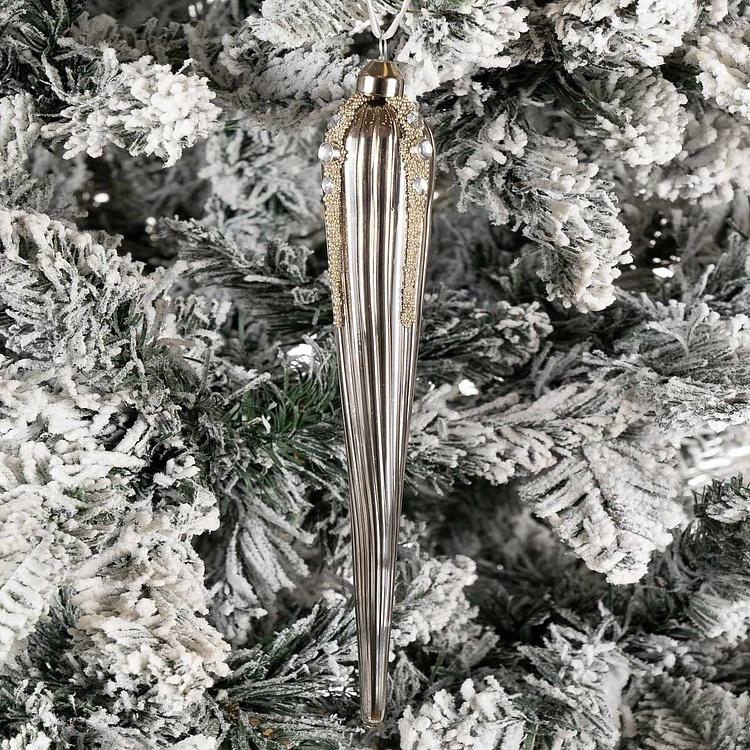 Ёлочная игрушка Серебряная сосулька Icicle Silver 22 cm