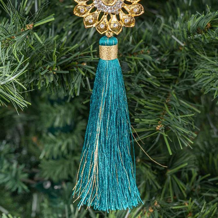 Новогодняя голубая подвеска Павлин Pendant Peacock Blue 18 cm