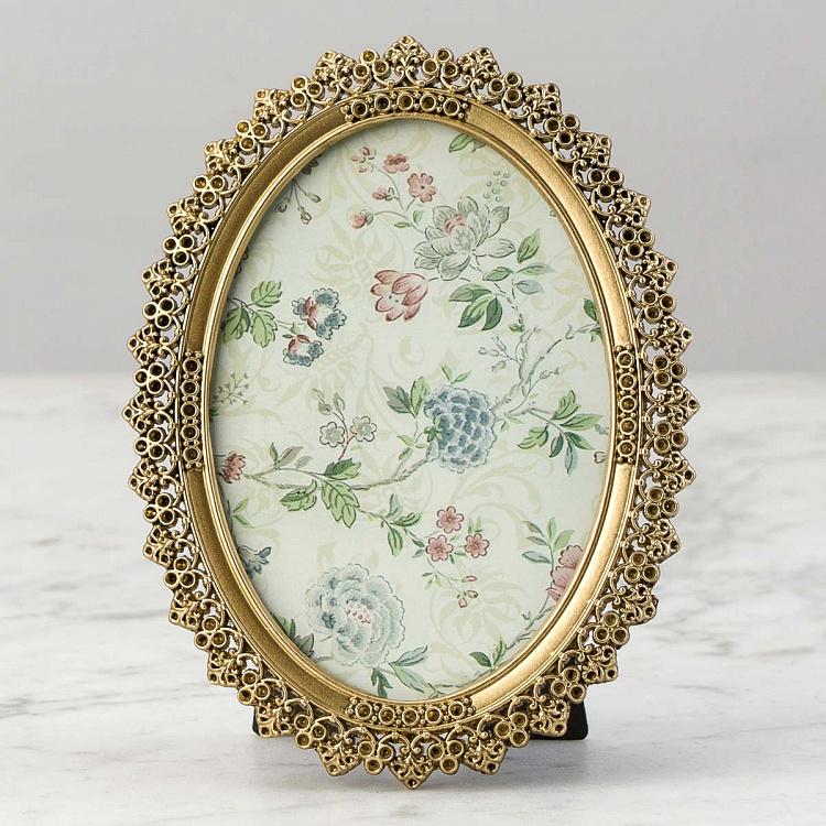 Золотистая цветочная овальная рамка для фото Golden Flowery Oval Photo Frame