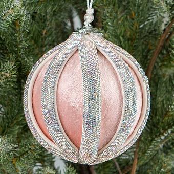 Silver Rhinestones Velvet Ball Pink 10 cm