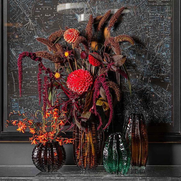 Зелёная ваза Карамбола, S Carambola Shape Coral Green Glass Vase Small