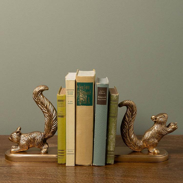 Набор из двух держателей для книг Золотистые белки Bookend Golden Squirrels
