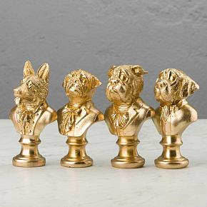 Set Of 4 Bust Dogs Gold