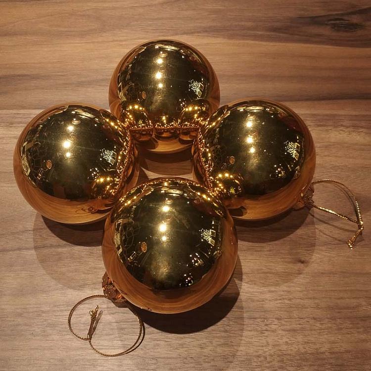 Set Of 4 Glass Uni Balls Box Shiny Gold 7 cm