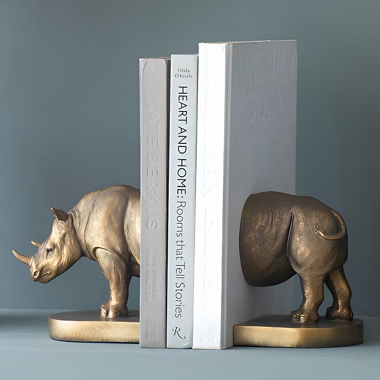 Bookend Rhino On Oval Stand