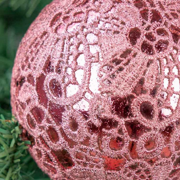 Розовый ёлочный шар с кружевом, M Lace Ball Pink 10 cm