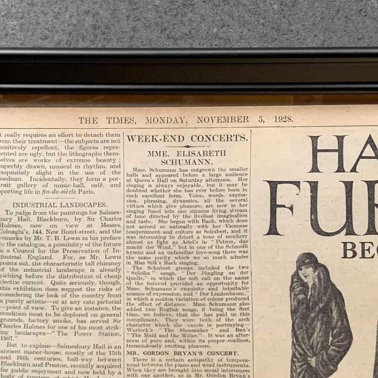 Винтажная газета в раме, 5 ноября 1928 Vintage Times, Nov 5, 1928