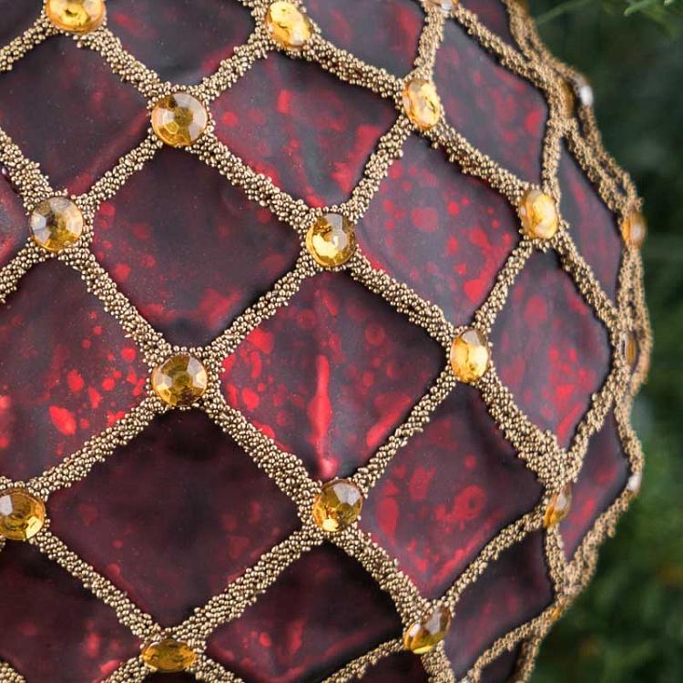 Ёлочная игрушка Бордовый шар с сетчатым узором Grid Ball Burgundy 10 cm