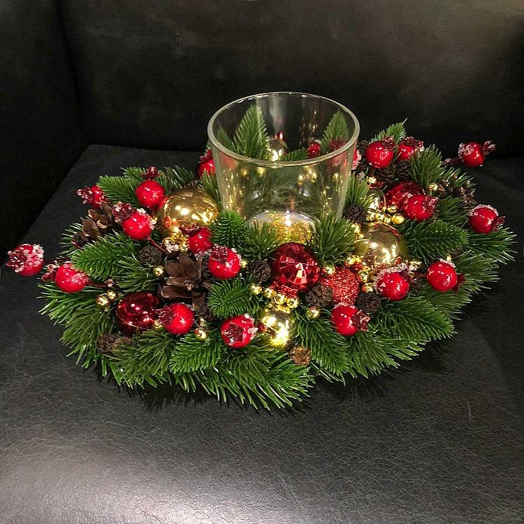 Новогодний подсвечник в венке 2 New Year Candle Holder Wreath 2