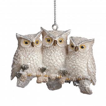 Ёлочная игрушка Owls On Twig Cream 5,5 cm