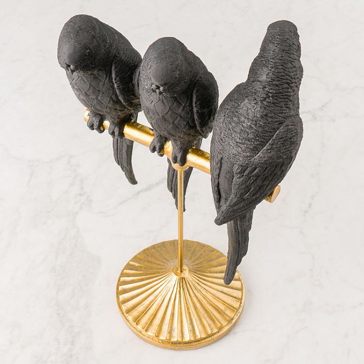 Статуэтка Чёрные попугаи на золотой перекладине Black Parrots On Golden Stand