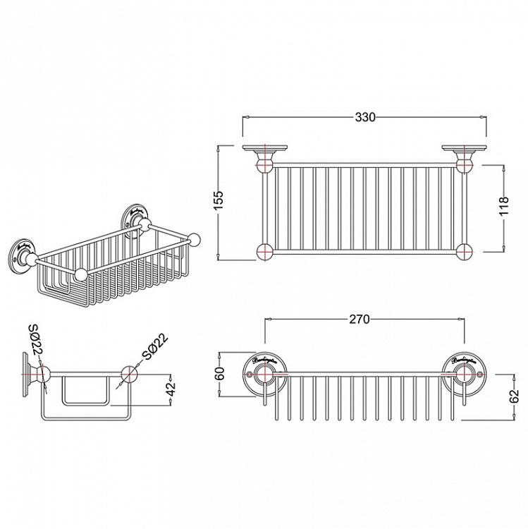 Прямоугольная глубокая полка-решётка цвета хром, L Shelf Basket Chrome Large