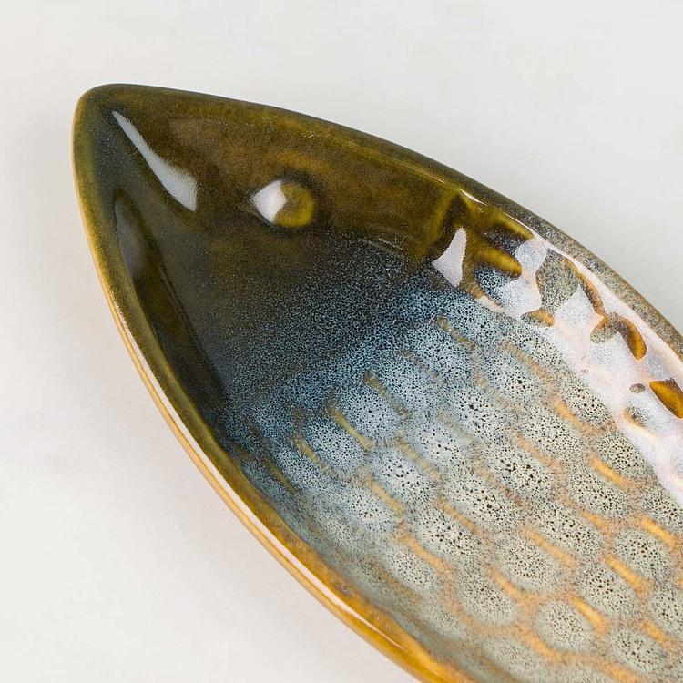 Сервировочное блюдо в виде рыбы с сотами в цветовой технике Тай-Дай Honeycombed Fish Tray Tye And Dye