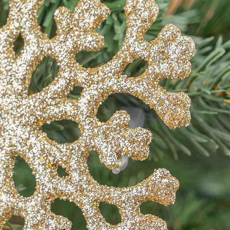 Ёлочная игрушка Золотая снежинка с блёстками Glitter Flat Snowflake Gold 12,5 cm