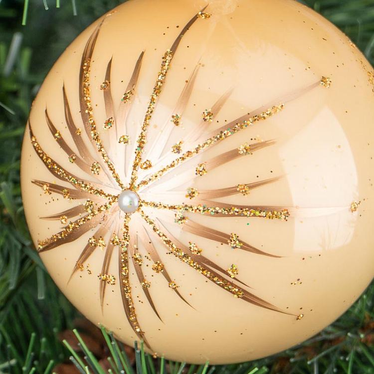 Большой бежевый ёлочный шар Снежинка Large Snowflake Ball Beige 10 cm