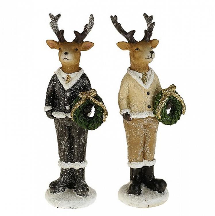 Набор из двух новогодних фигурок Олени-джентльмены Set Of 2 Christmas Deer Gentleman 20 cm