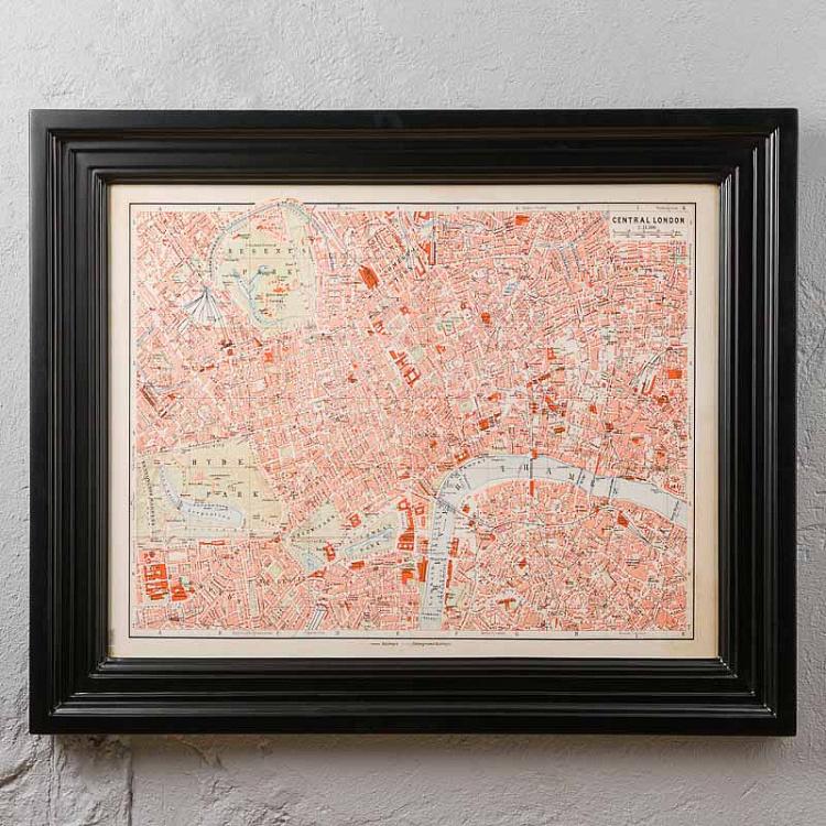 Картина-принт Карта Лондона, чёрная рама Classic Map London, Black Wood