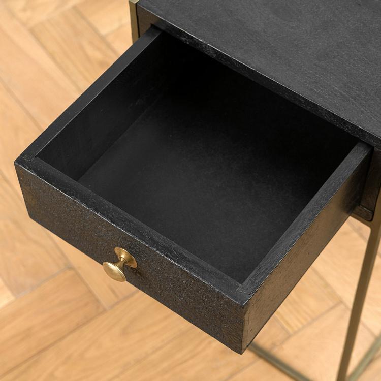 Чёрная прикроватная тумба с ящиком Black Bedside Table With Drawer
