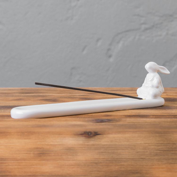 Белая подставка для благовоний Медитирующий кролик Meditating Rabbit Incense Stand White