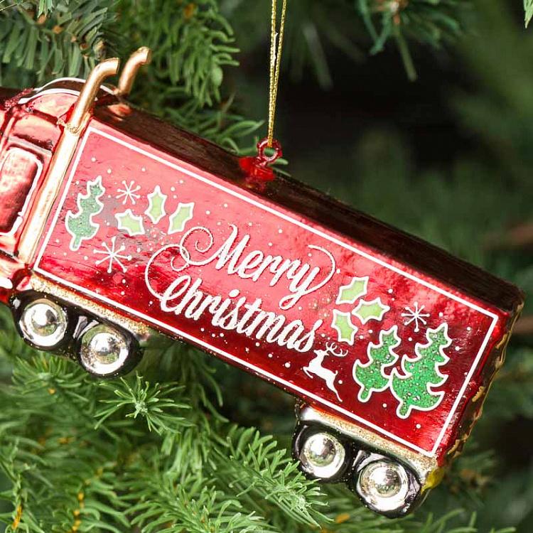 Ёлочная игрушка Красный рождественский грузовик Glass Merry Xmas Truck Red 17,5 cm