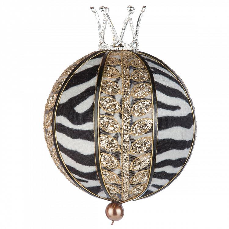 Ёлочная игрушка Золотистый шар с расцветкой зебры и короной Zebra Ball Gold With Crown 17 cm